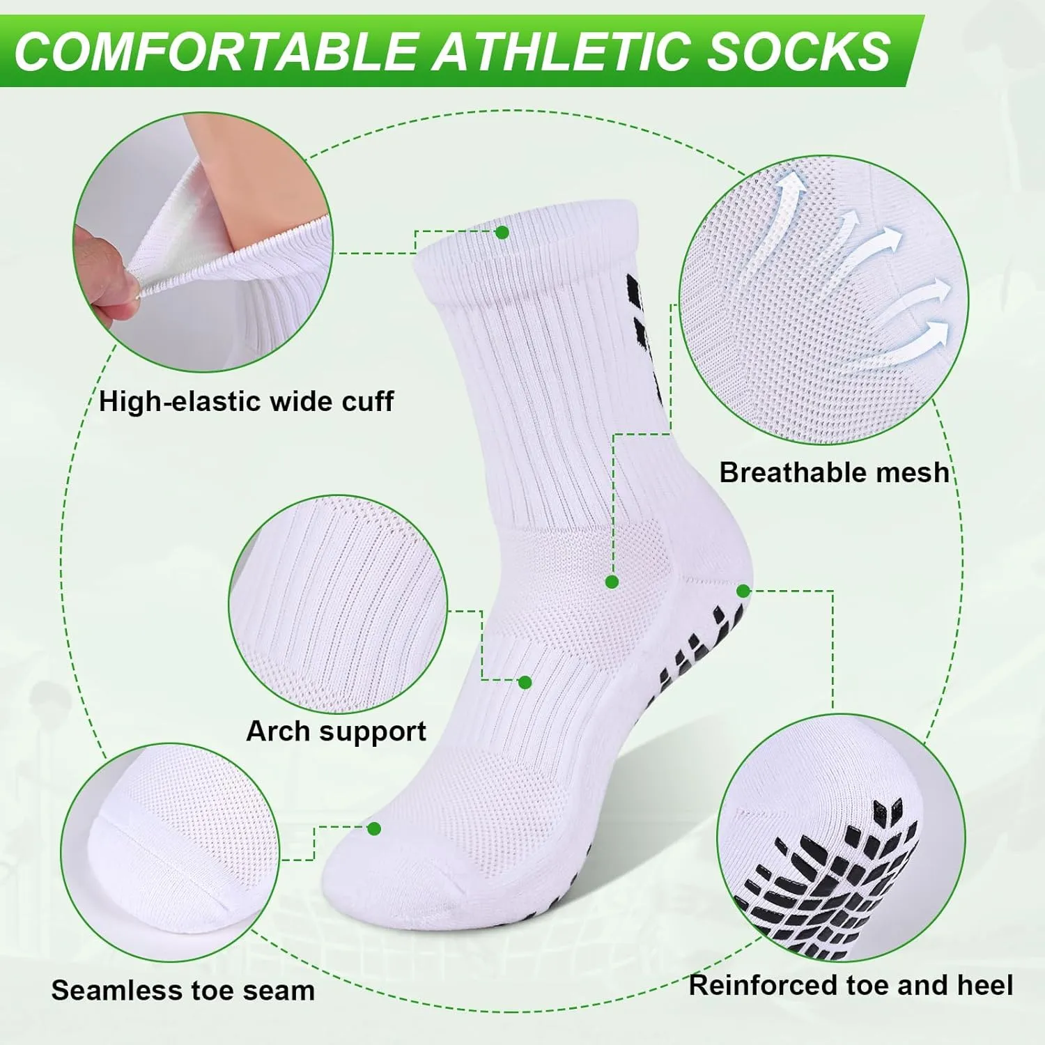 4-Pairs Grip Soccer Socks Men Women Non-slip Sports Socks Cushioned Football Yoga Pilates Basketball Rugby Hiking