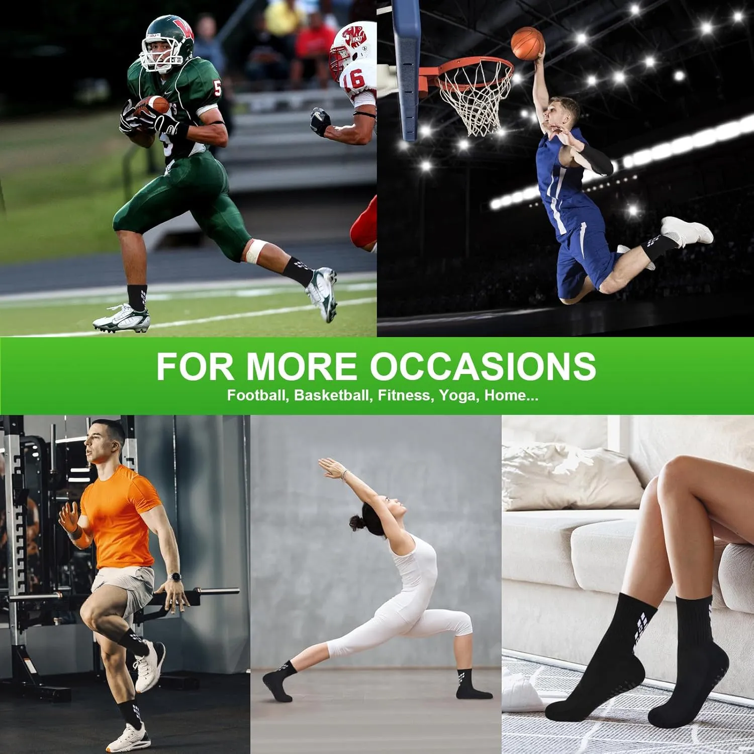 4-Pairs Grip Soccer Socks Men Women Non-slip Sports Socks Cushioned Football Yoga Pilates Basketball Rugby Hiking