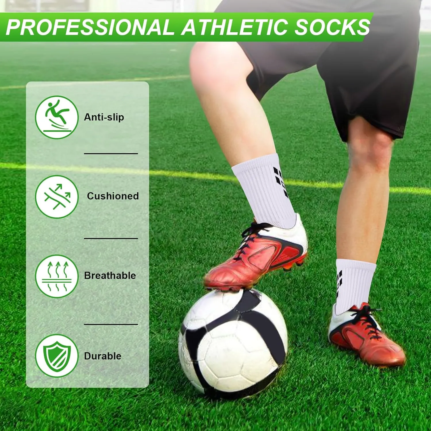 4-Pairs Grip Soccer Socks Men Women Non-slip Sports Socks Cushioned Football Yoga Pilates Basketball Rugby Hiking