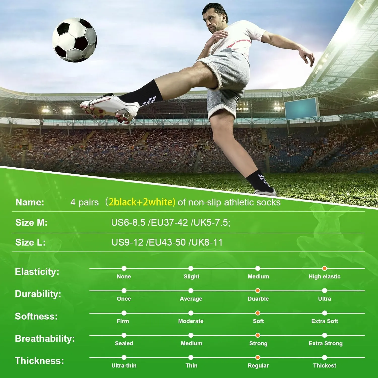 4-Pairs Grip Soccer Socks Men Women Non-slip Sports Socks Cushioned Football Yoga Pilates Basketball Rugby Hiking