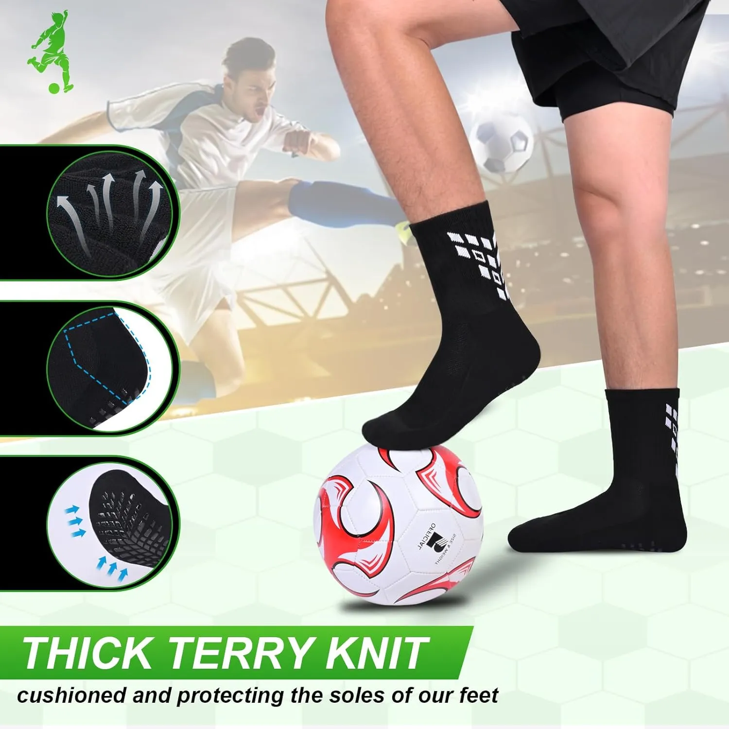 4-Pairs Grip Soccer Socks Men Women Non-slip Sports Socks Cushioned Football Yoga Pilates Basketball Rugby Hiking