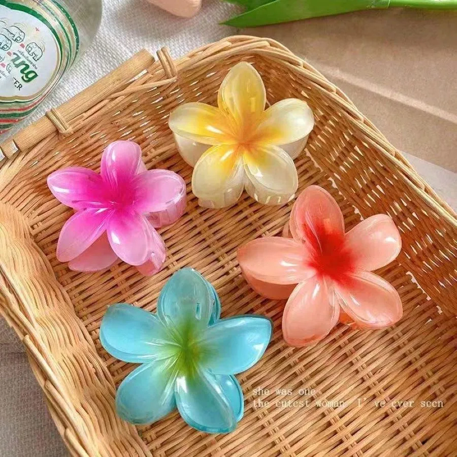 4pcs Gradient Color Flower Hair Accessories Set, Sea Beach Style, Including Flower Claw Clips, Shrimp Hairpins, And Hair Claw, European And American Style