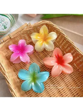 4pcs Gradient Color Flower Hair Accessories Set, Sea Beach Style, Including Flower Claw Clips, Shrimp Hairpins, And Hair Claw, European And American Style