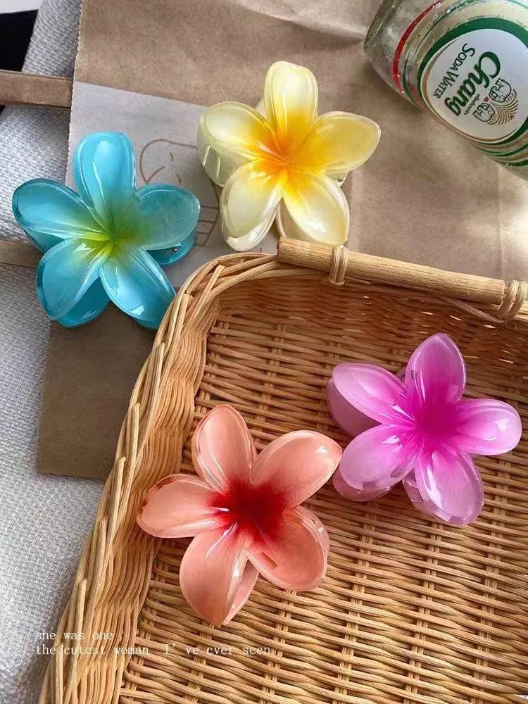 4pcs Gradient Color Flower Hair Accessories Set, Sea Beach Style, Including Flower Claw Clips, Shrimp Hairpins, And Hair Claw, European And American Style