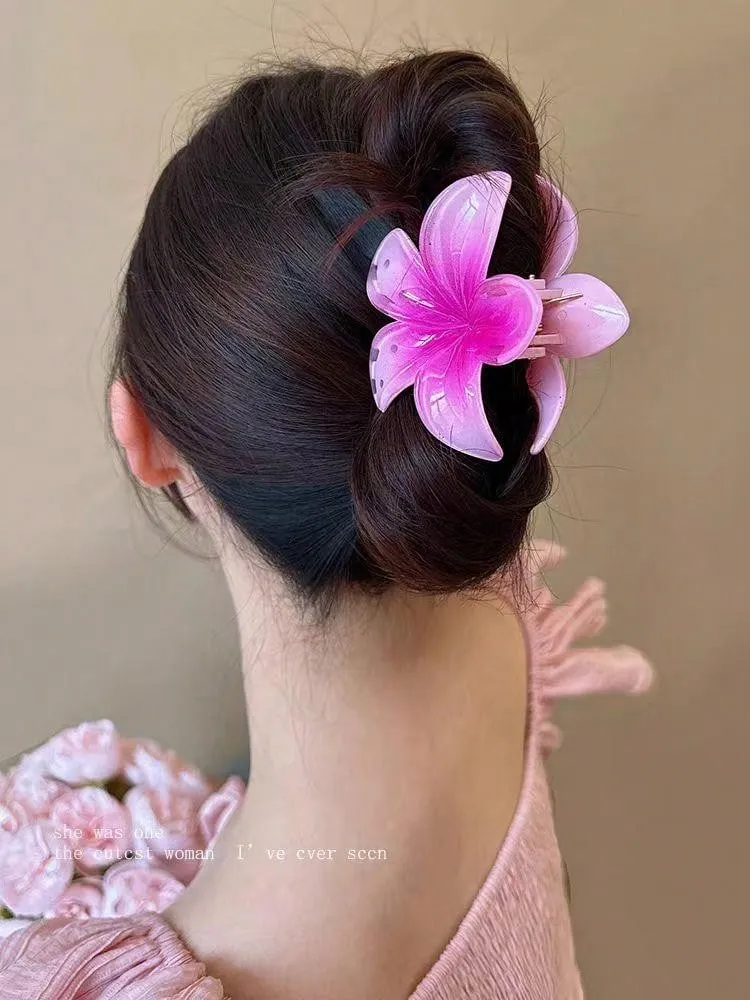 4pcs Gradient Color Flower Hair Accessories Set, Sea Beach Style, Including Flower Claw Clips, Shrimp Hairpins, And Hair Claw, European And American Style