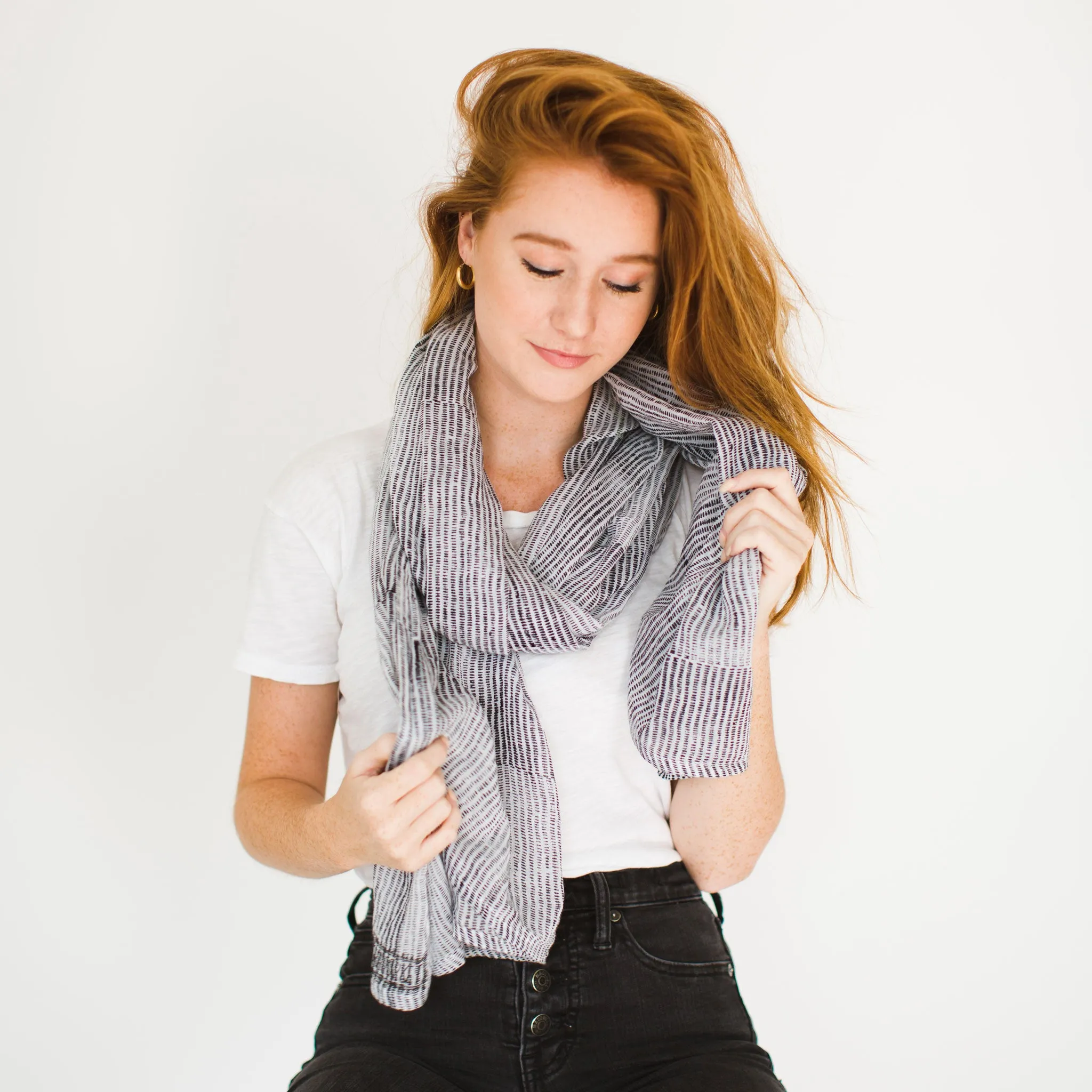Alice Stripes Black Block Printed Scarf