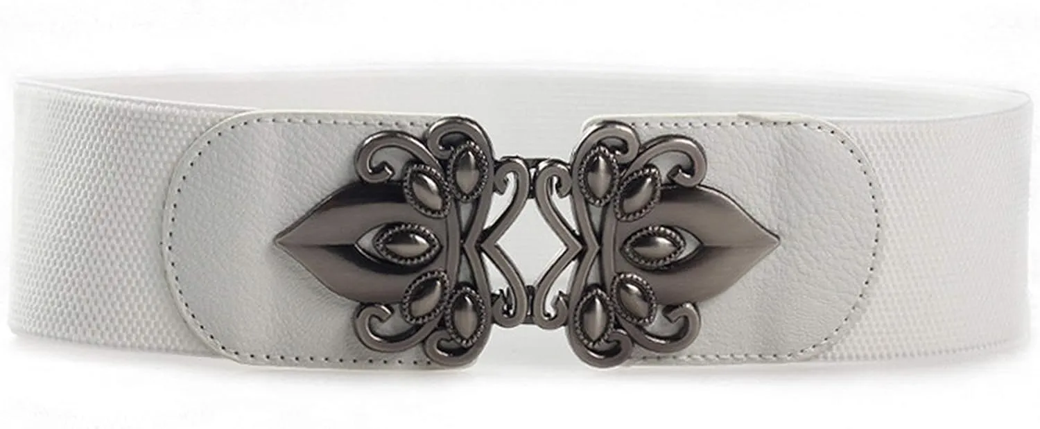 Andongnywell Women's Retro Metal Wide Waist Belt Elastic Stretch Buckle Ladies Party Waistband Waist Cinch Waist Stra