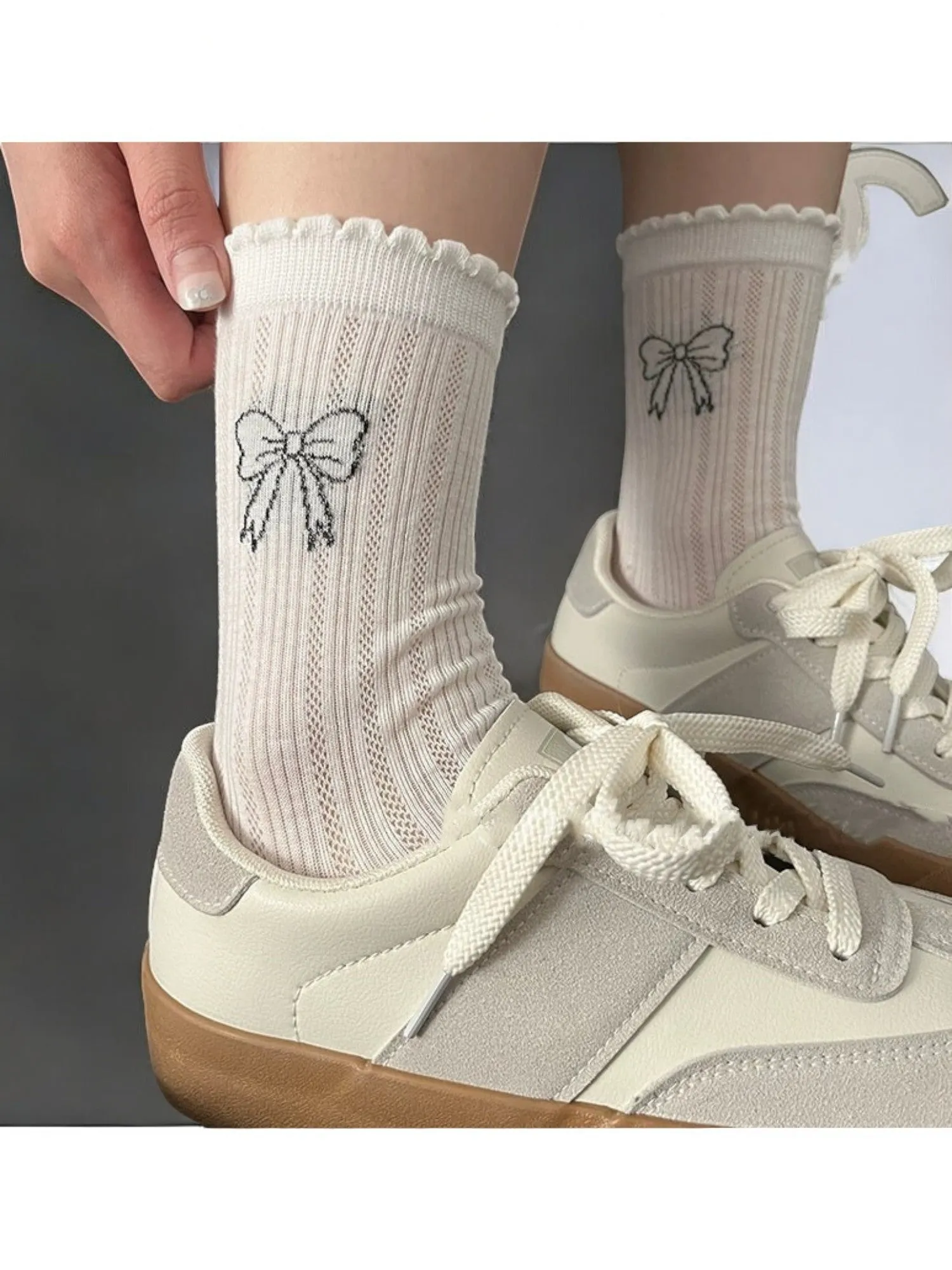 Anna-Kaci Women's Ruffled Ankle Socks with Delicate Bow Embroidery