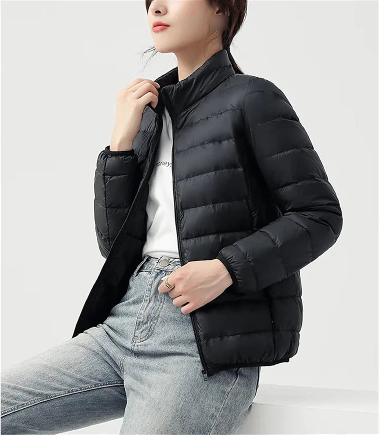 Autumn Winter Women Lightweight White Duck Down Jacket Parka Female Light Down Coat Warm Puffer Outwears Short Tops