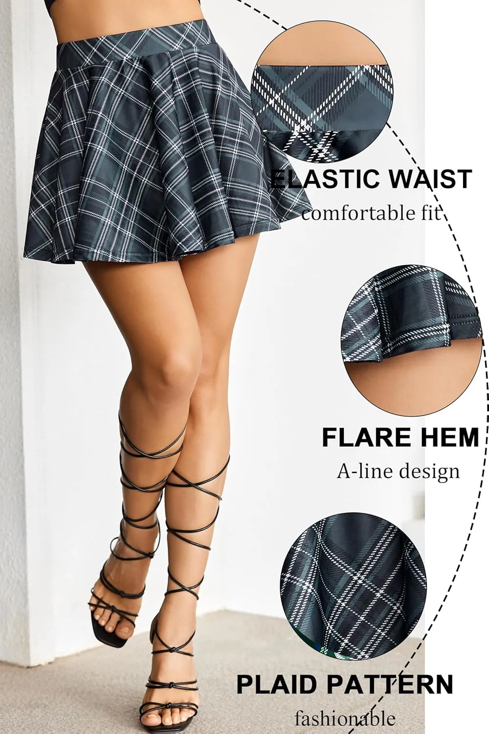 Avidlove Pleated Mini Skirt Plaid Skirts High Waist A Line Skater Skirt for Lingerie Schoolgirl
