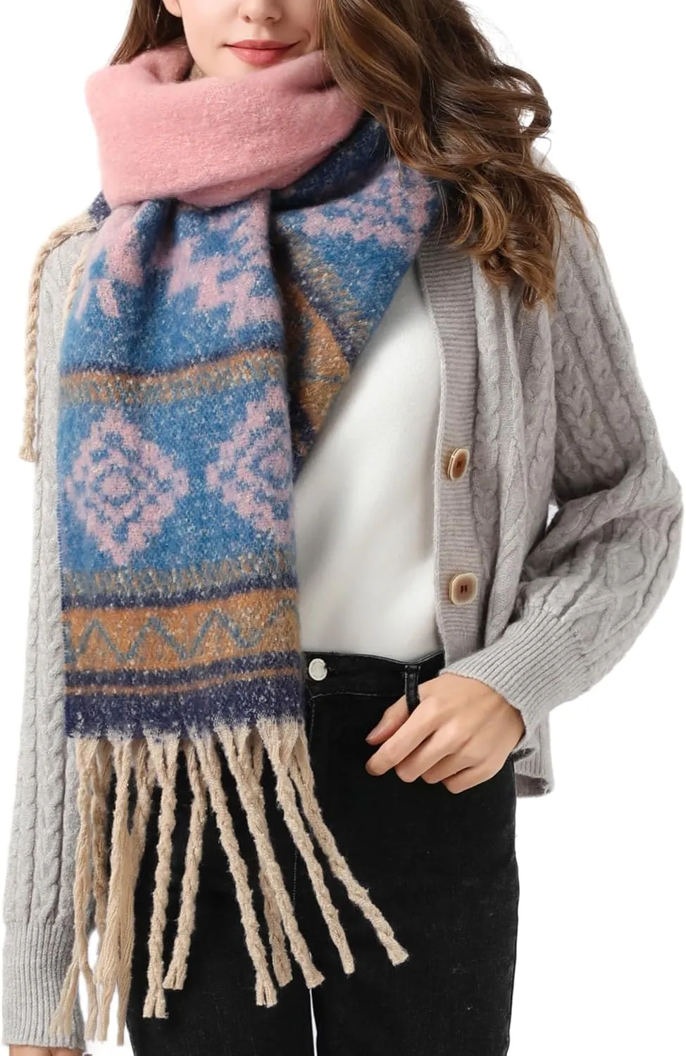 Cashmere Mohair Fish Bones Shawl - Soft & Warm Winter Scarf, Large Scarves for Women