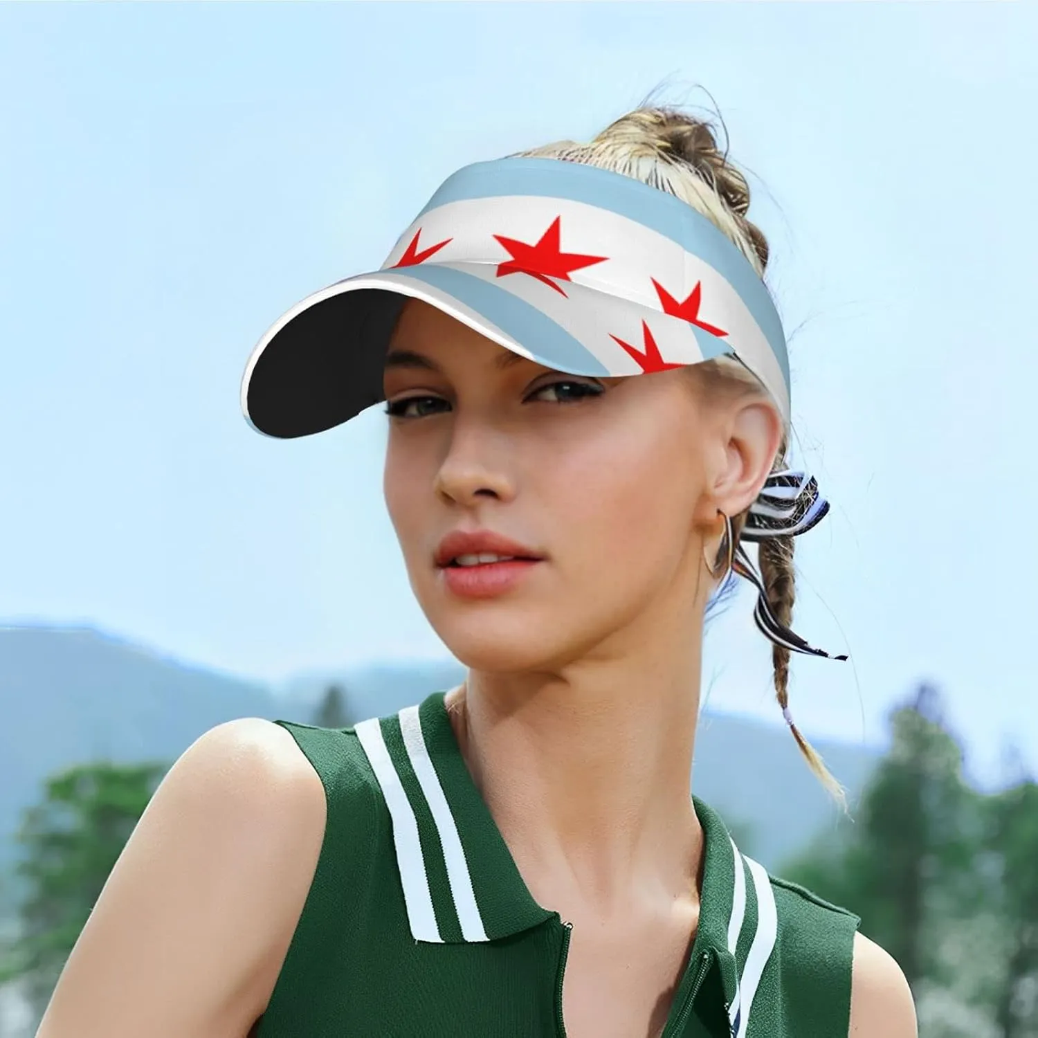 Chicago Flag Hat Summer Sun Visor Hats for Women Chicago Brim Adjustable Sun Protection Baseball Golf Tennis Cap