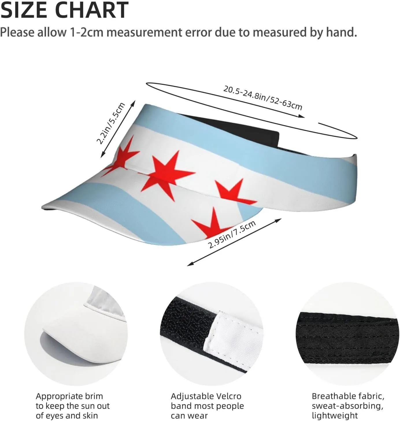 Chicago Flag Hat Summer Sun Visor Hats for Women Chicago Brim Adjustable Sun Protection Baseball Golf Tennis Cap