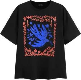 CIDER Graphic Tees for Women Floral Print Crew Neck Oversized T Shirt Short Sleeve Casual Loose Fit Top