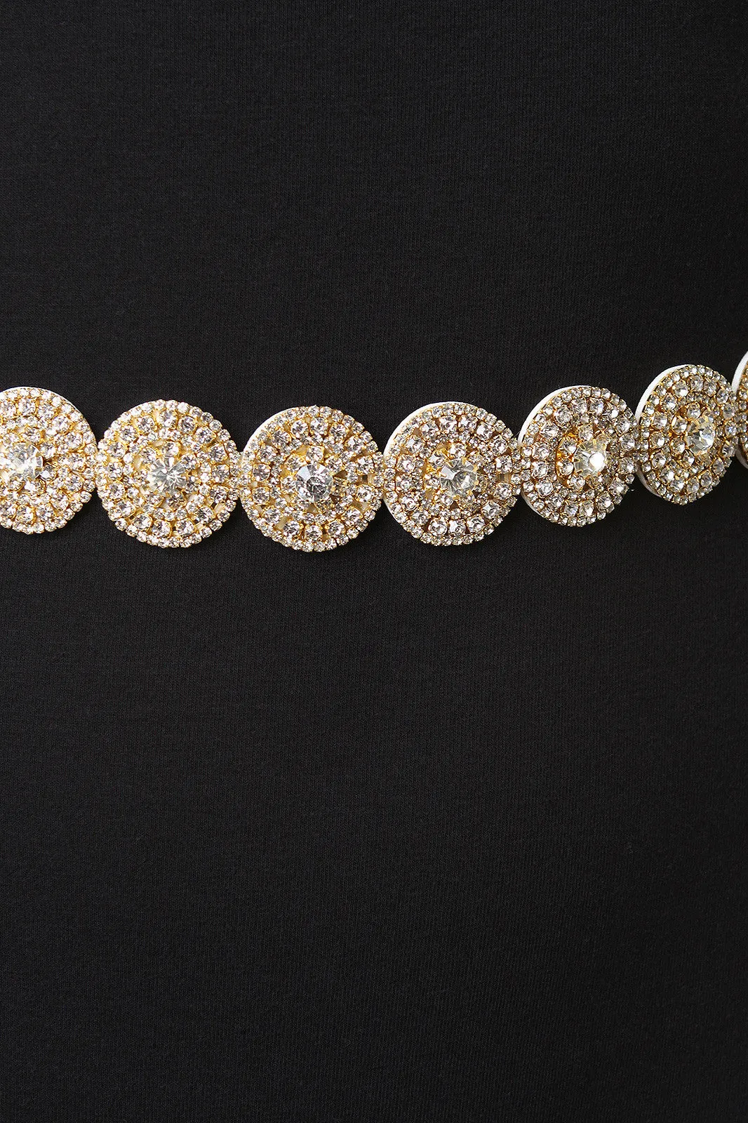 Circular Rhinestone Self-Tie Ribbon Belt
