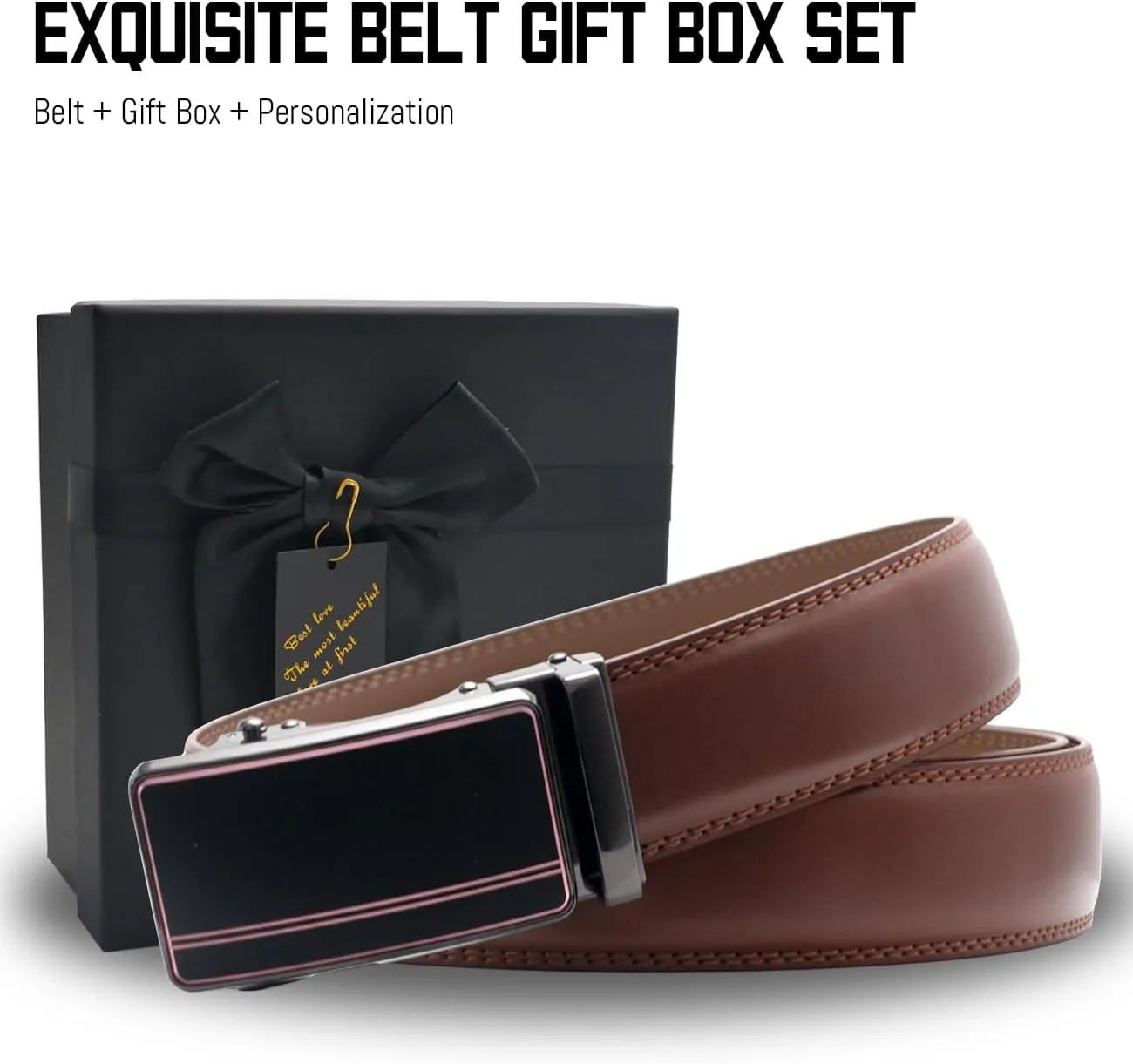 Custom Men's Belt,Personalized Engraved Name 1 3/8" Leather Ratchet Dress Belt,Customizable Fit,Elegant Gift Box