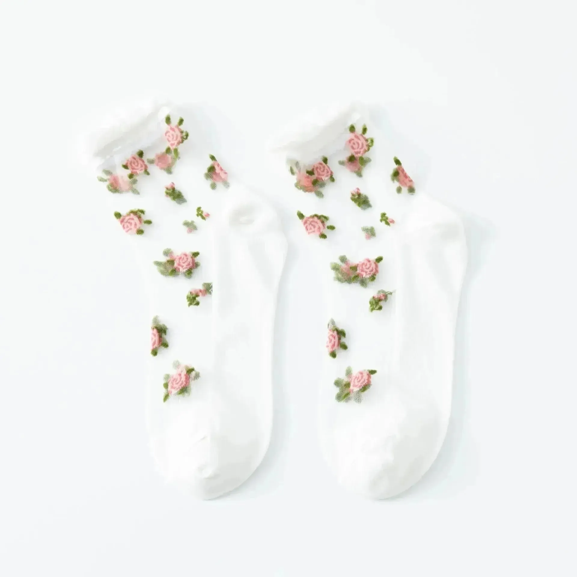 Delicate Vintage Floral Lace Ruffle Socks with Crystal Silk for Women and Girls – Kawaii Harajuku Style Crew Socks