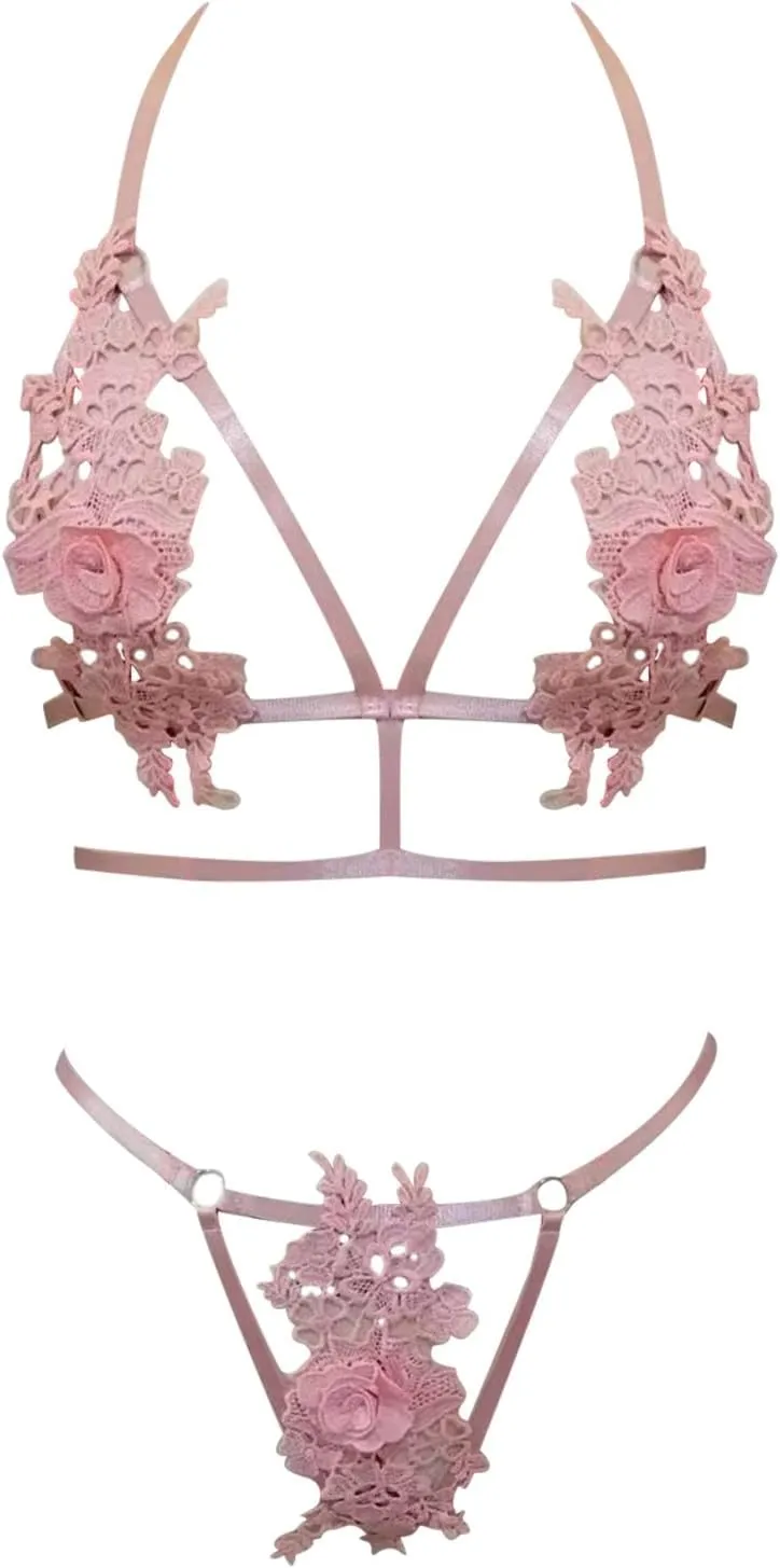 Lingerie for Women and delicate flower lace comfortable 1pc bra   1pc thong sexy lingerie set