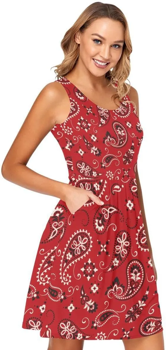 linqin Women's Casual Sleeveless Summer Dress with Pockets Watercolor Floral Pattern Delicate Flower Beach Shift Dress
