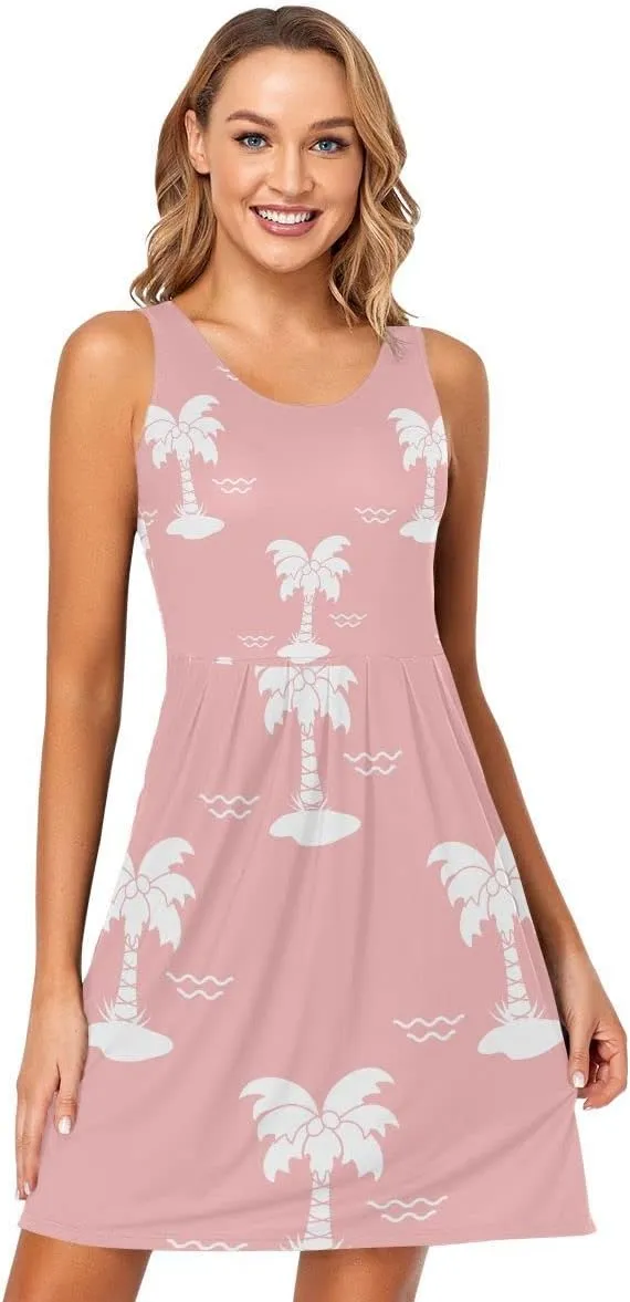 linqin Women's Casual Sleeveless Summer Dress with Pockets Watercolor Floral Pattern Delicate Flower Beach Shift Dress