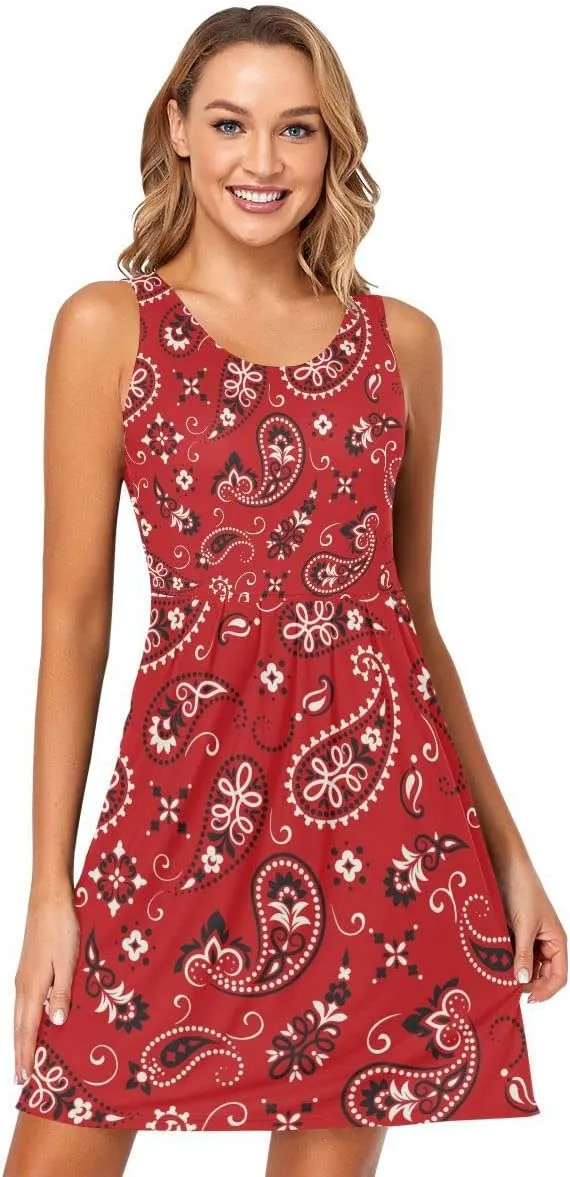 linqin Women's Casual Sleeveless Summer Dress with Pockets Watercolor Floral Pattern Delicate Flower Beach Shift Dress