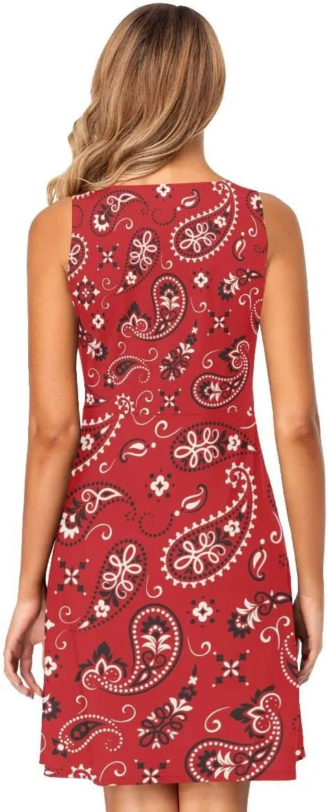linqin Women's Casual Sleeveless Summer Dress with Pockets Watercolor Floral Pattern Delicate Flower Beach Shift Dress
