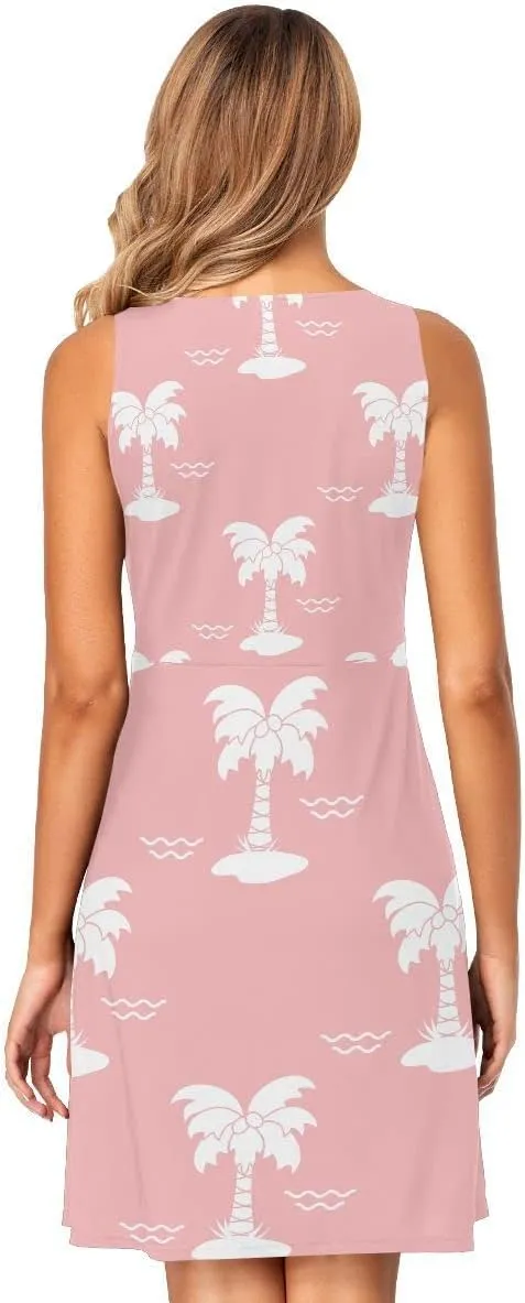 linqin Women's Casual Sleeveless Summer Dress with Pockets Watercolor Floral Pattern Delicate Flower Beach Shift Dress