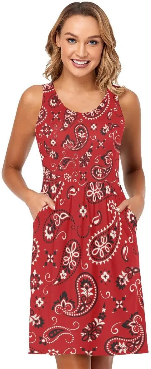 linqin Women's Casual Sleeveless Summer Dress with Pockets Watercolor Floral Pattern Delicate Flower Beach Shift Dress