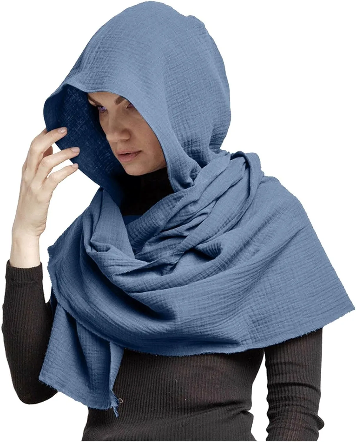 Men Women Hooded Scarf Winter Scarf Crinkle Vintage Soft Scarf Ski Neck Face Warmer