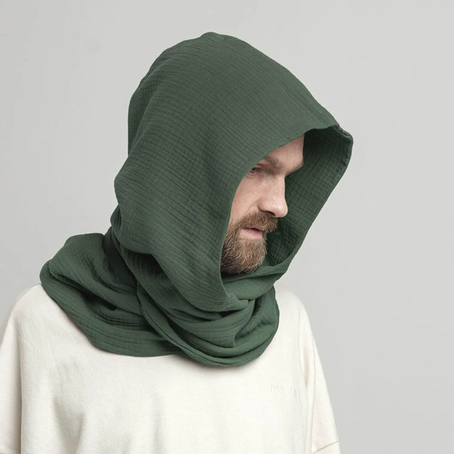 Men Women Hooded Scarf Winter Scarf Crinkle Vintage Soft Scarf Ski Neck Gaiters for Men Wool