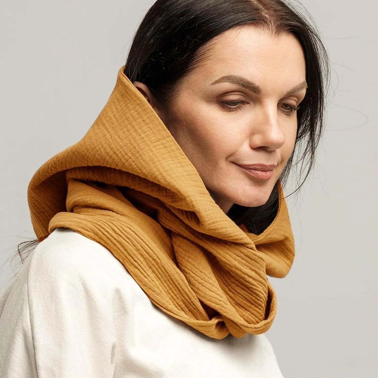 Men Women Hooded Scarf Winter Scarf Crinkle Vintage Soft Scarf Ski Neck Gaiters for Men Wool