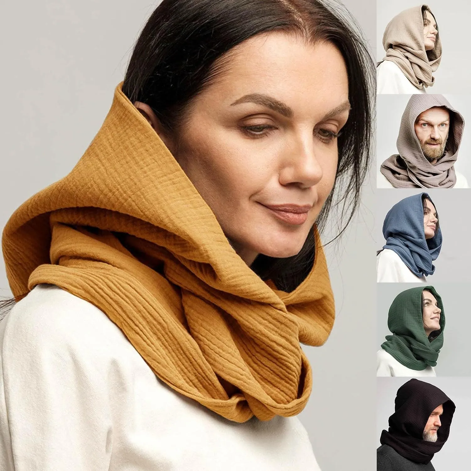 Men Women Hooded Scarf Winter Scarf Crinkle Vintage Soft Scarf Ski Neck Gaiters for Men Wool