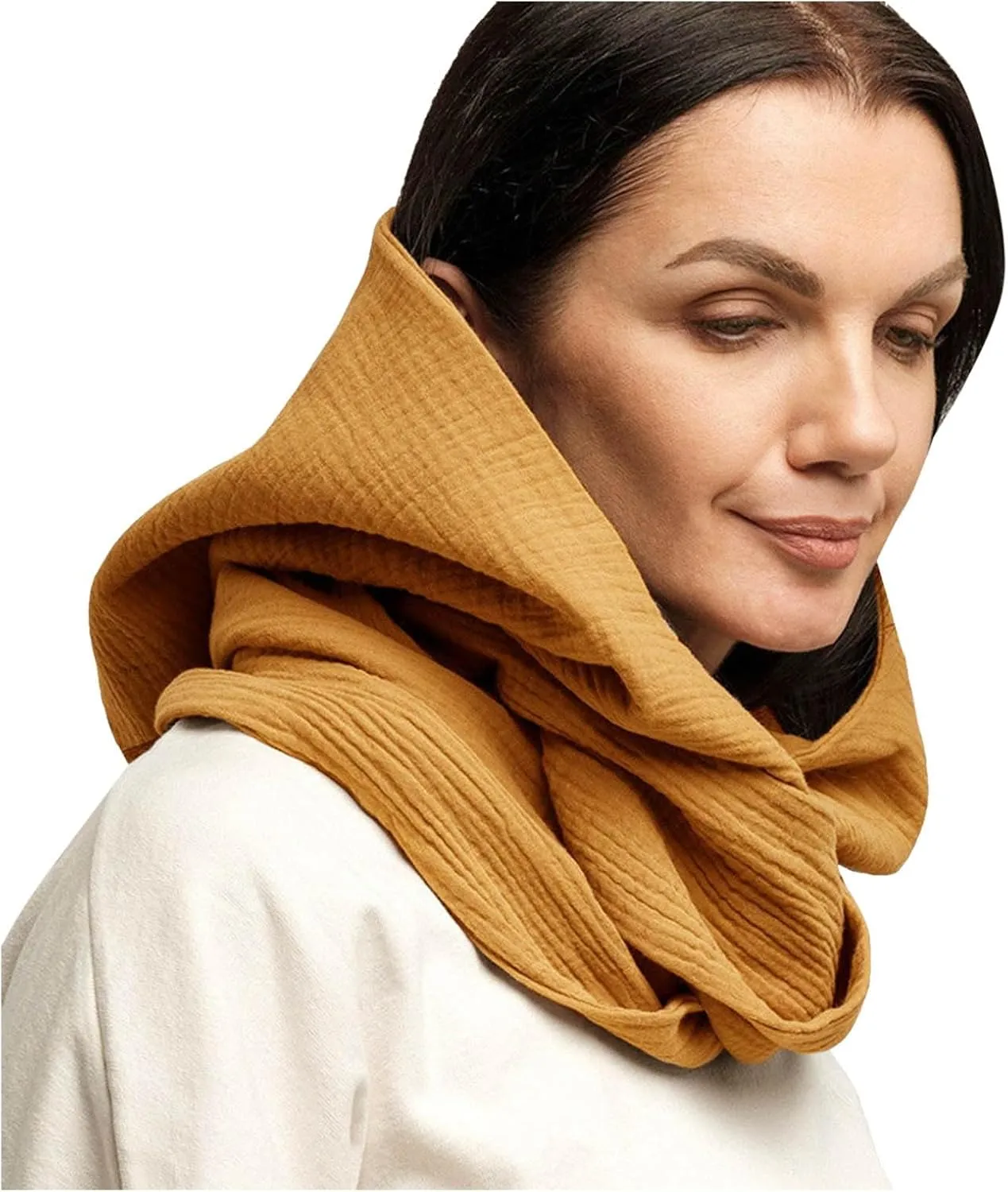 Men Women Hooded Scarf Winter Scarf Crinkle Vintage Soft Scarf Ski Neck Gaiters for Men Wool