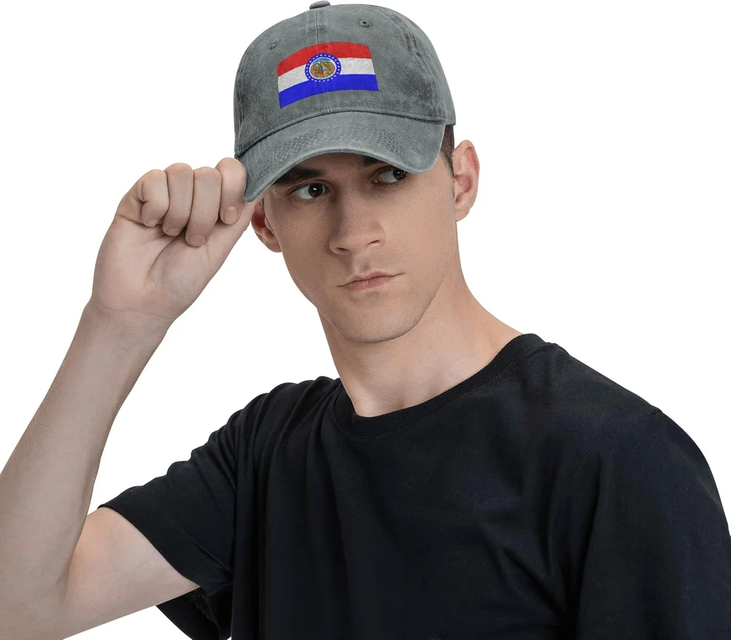 Missouri State Seal Flag Pattern Baseball Cap - Adjustable Washed Cotton Vintage Dad Hat Unisex Sports Fans Black Caps