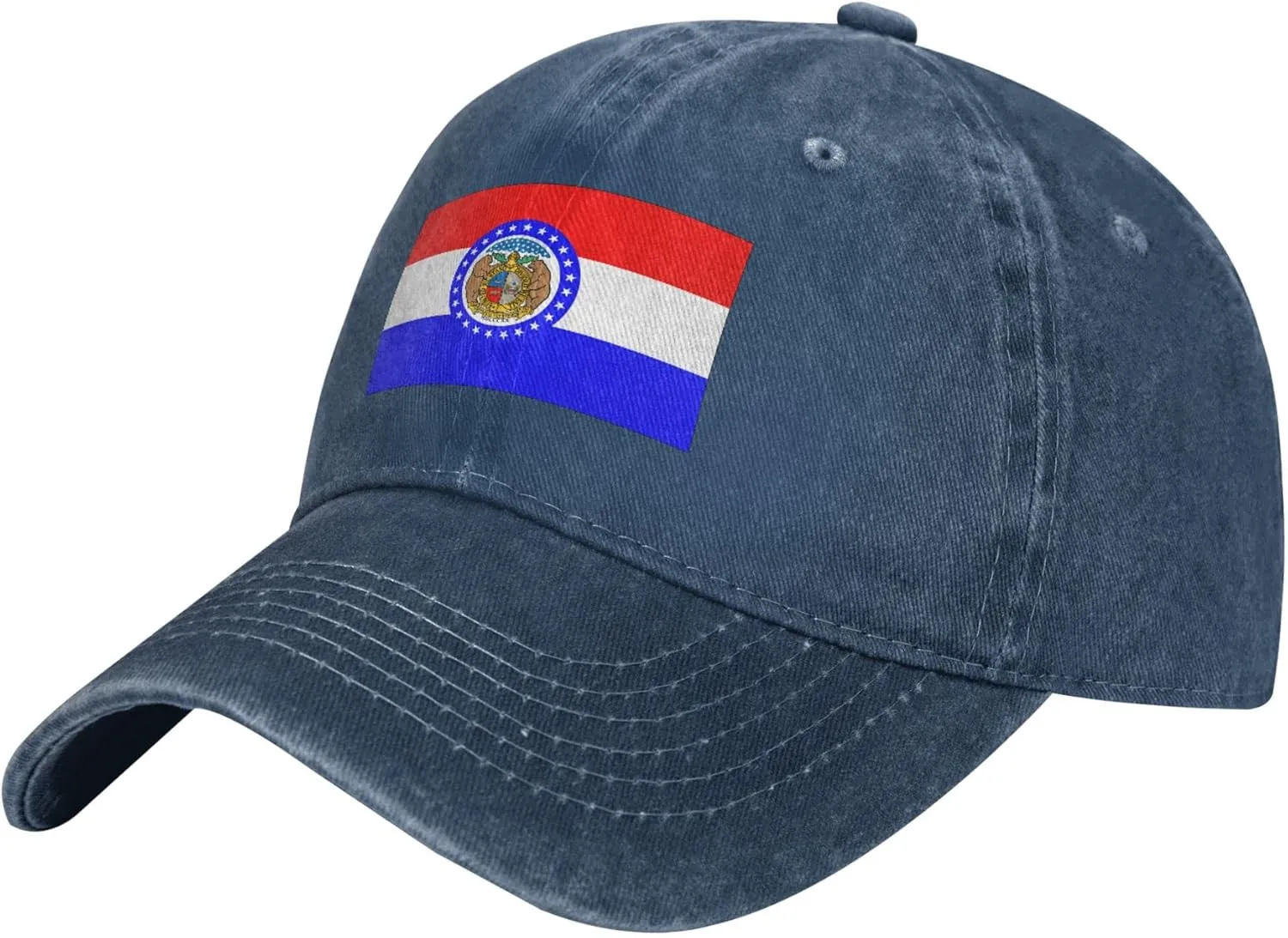 Missouri State Seal Flag Pattern Baseball Cap - Adjustable Washed Cotton Vintage Dad Hat Unisex Sports Fans Black Caps