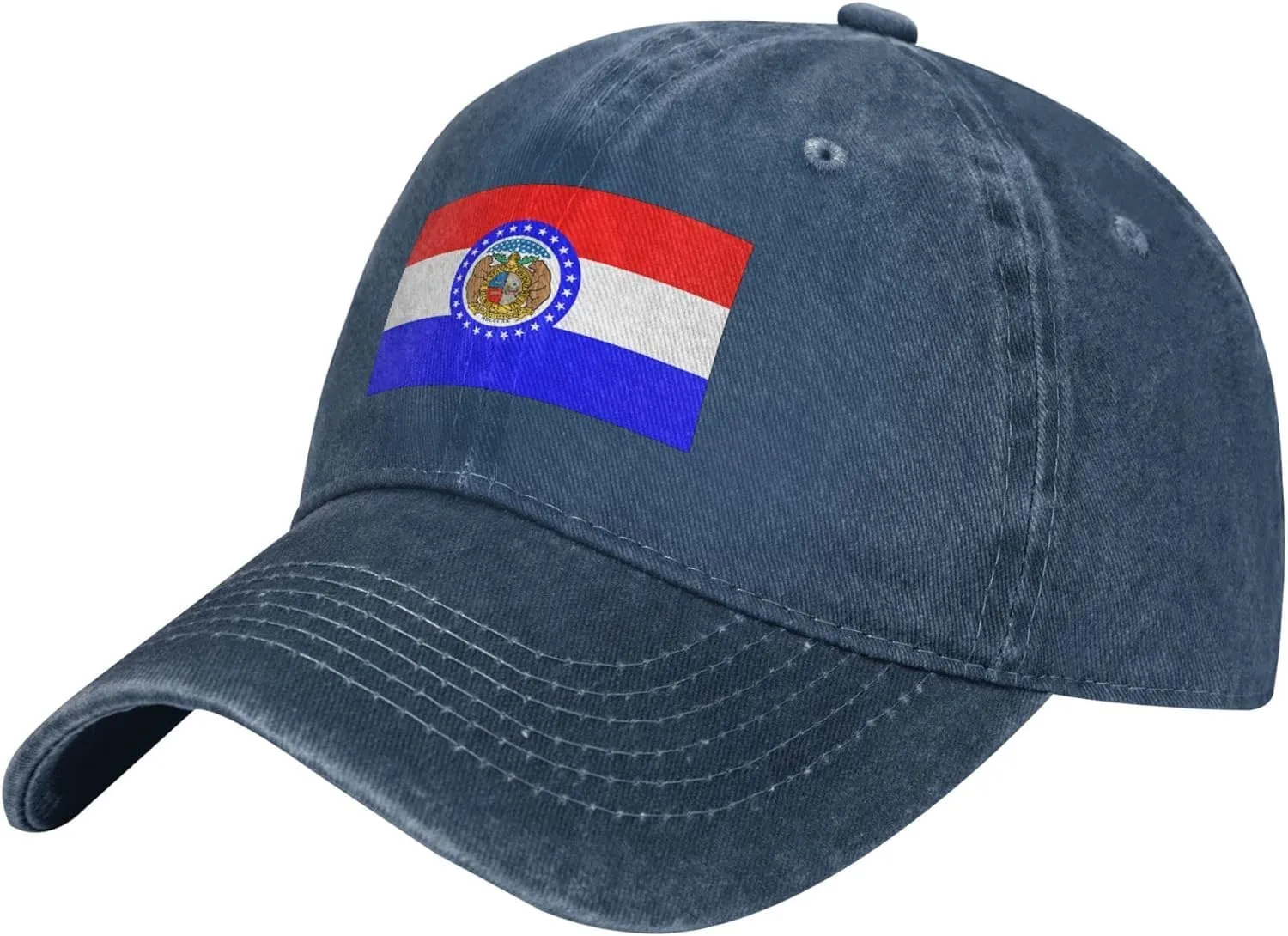 Missouri State Seal Flag Pattern Baseball Cap - Adjustable Washed Cotton Vintage Dad Hat Unisex Sports Fans Black Caps