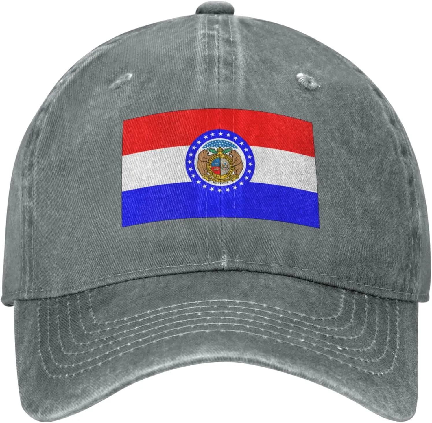 Missouri State Seal Flag Pattern Baseball Cap - Adjustable Washed Cotton Vintage Dad Hat Unisex Sports Fans Black Caps