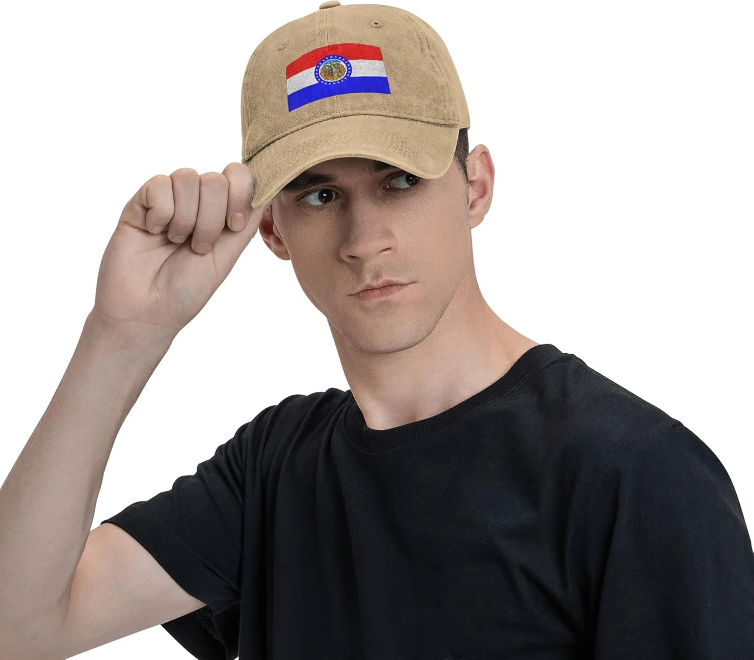 Missouri State Seal Flag Pattern Baseball Cap - Adjustable Washed Cotton Vintage Dad Hat Unisex Sports Fans Black Caps