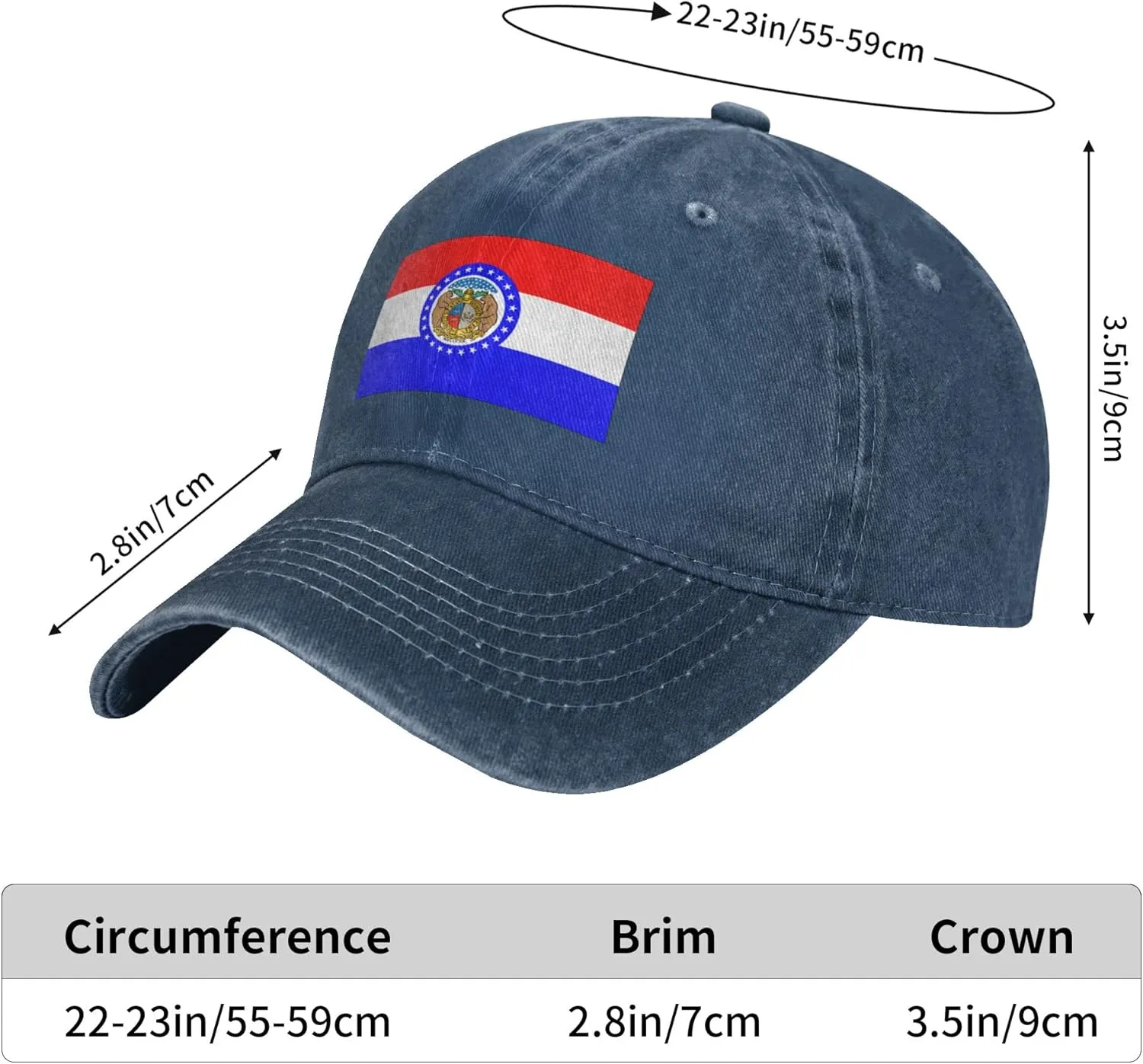 Missouri State Seal Flag Pattern Baseball Cap - Adjustable Washed Cotton Vintage Dad Hat Unisex Sports Fans Black Caps