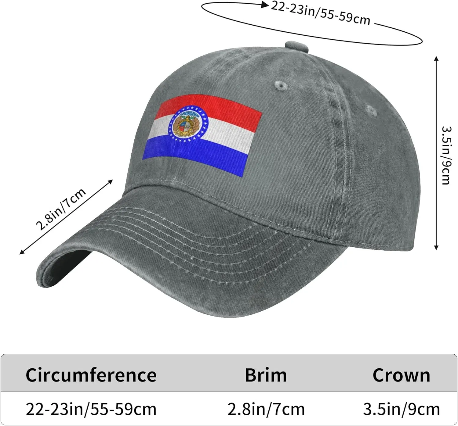 Missouri State Seal Flag Pattern Baseball Cap - Adjustable Washed Cotton Vintage Dad Hat Unisex Sports Fans Black Caps