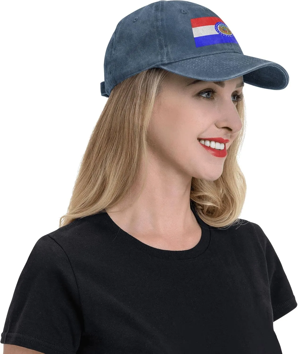 Missouri State Seal Flag Pattern Baseball Cap - Adjustable Washed Cotton Vintage Dad Hat Unisex Sports Fans Black Caps