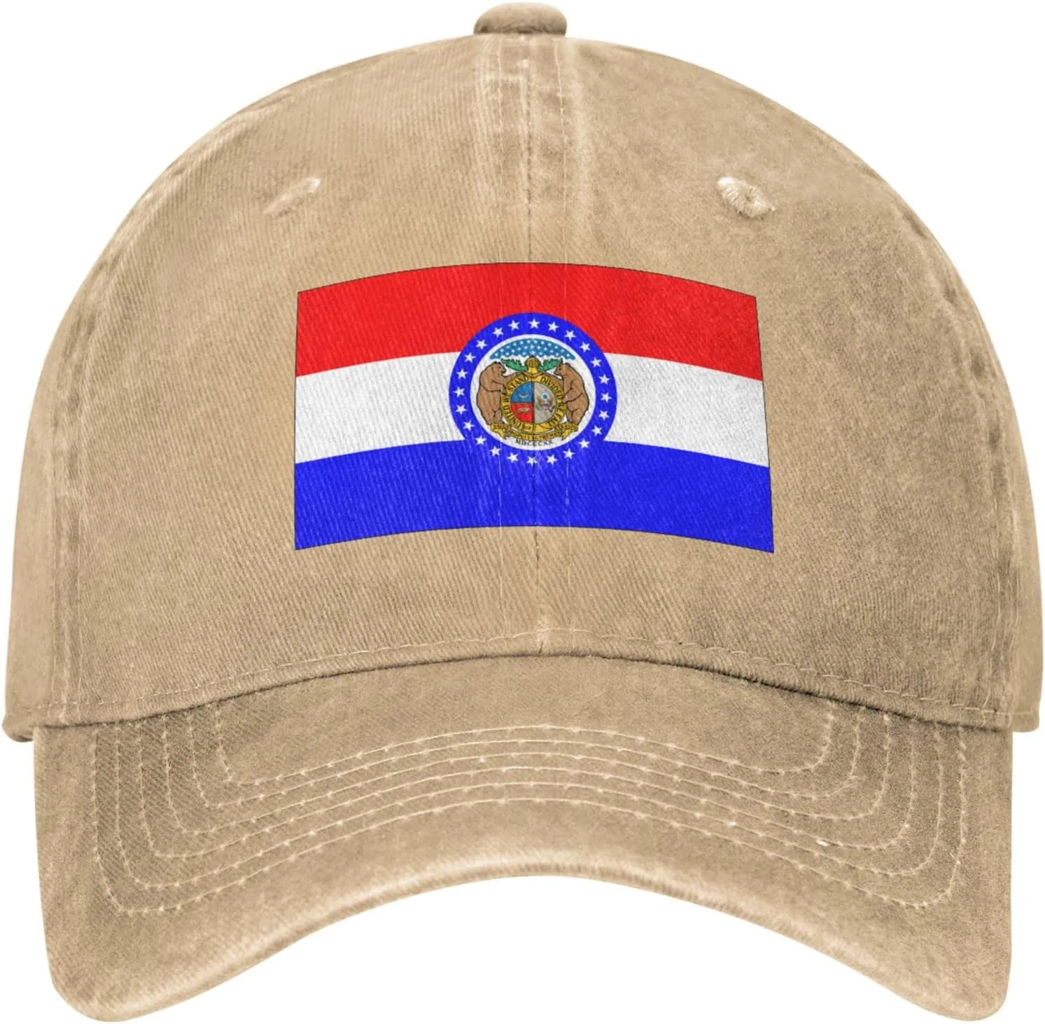 Missouri State Seal Flag Pattern Baseball Cap - Adjustable Washed Cotton Vintage Dad Hat Unisex Sports Fans Black Caps