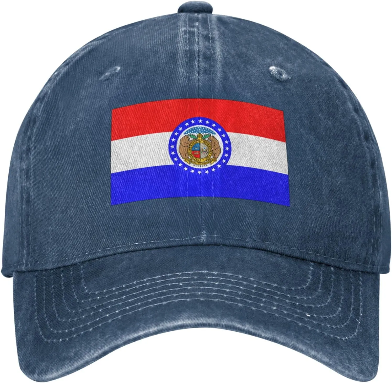 Missouri State Seal Flag Pattern Baseball Cap - Adjustable Washed Cotton Vintage Dad Hat Unisex Sports Fans Black Caps