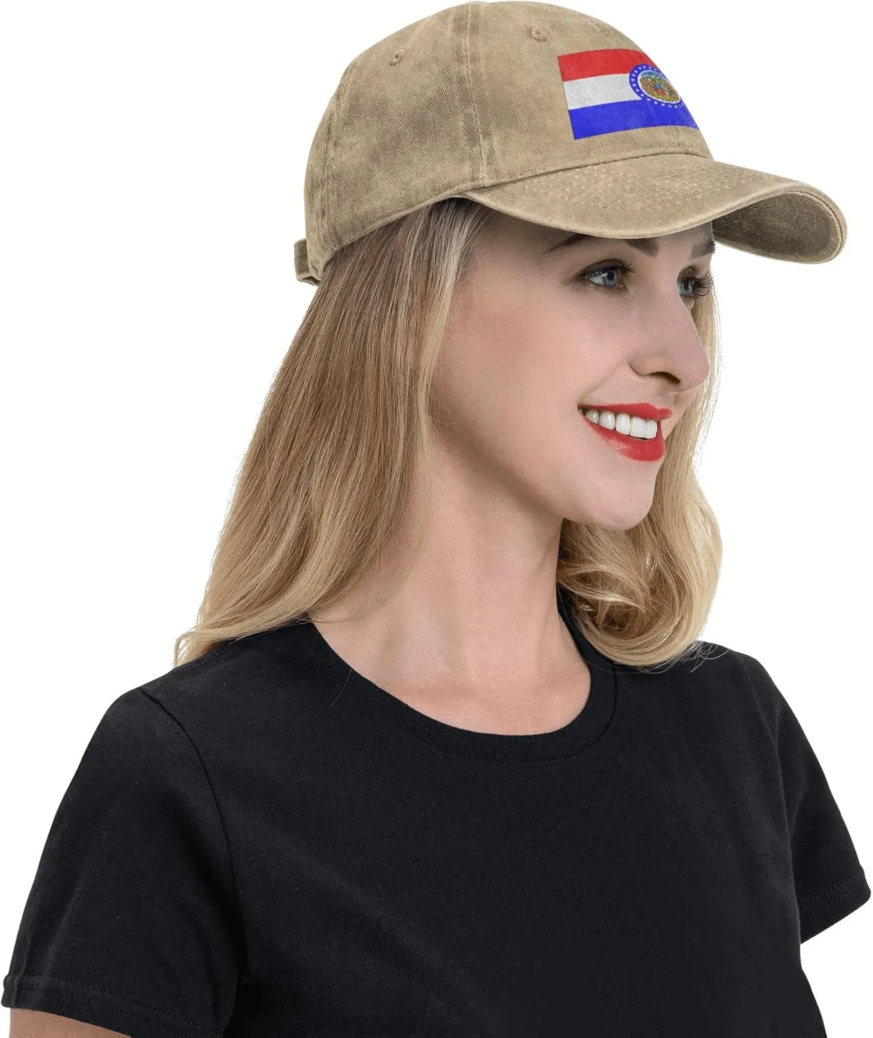 Missouri State Seal Flag Pattern Baseball Cap - Adjustable Washed Cotton Vintage Dad Hat Unisex Sports Fans Black Caps