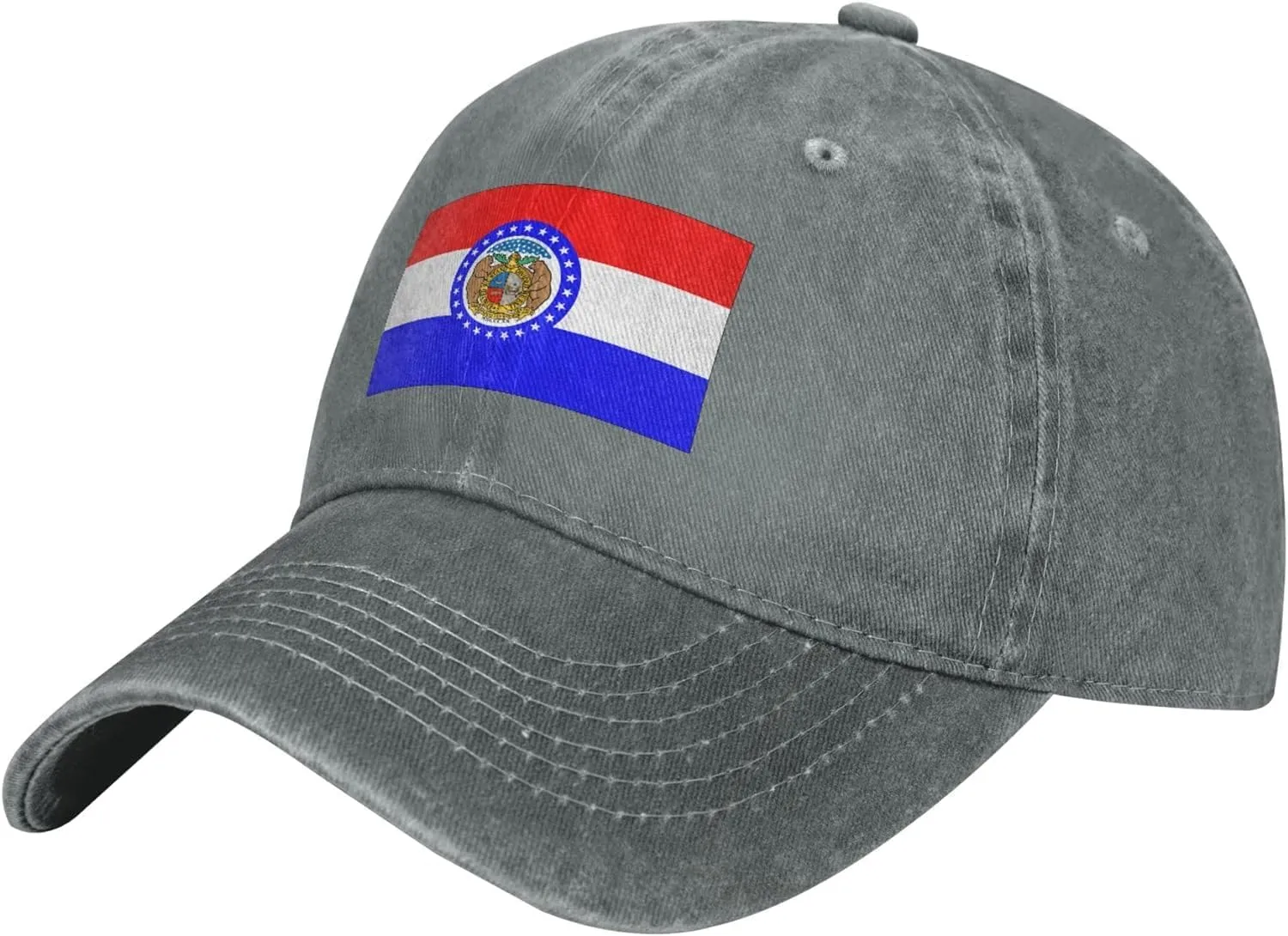 Missouri State Seal Flag Pattern Baseball Cap - Adjustable Washed Cotton Vintage Dad Hat Unisex Sports Fans Black Caps