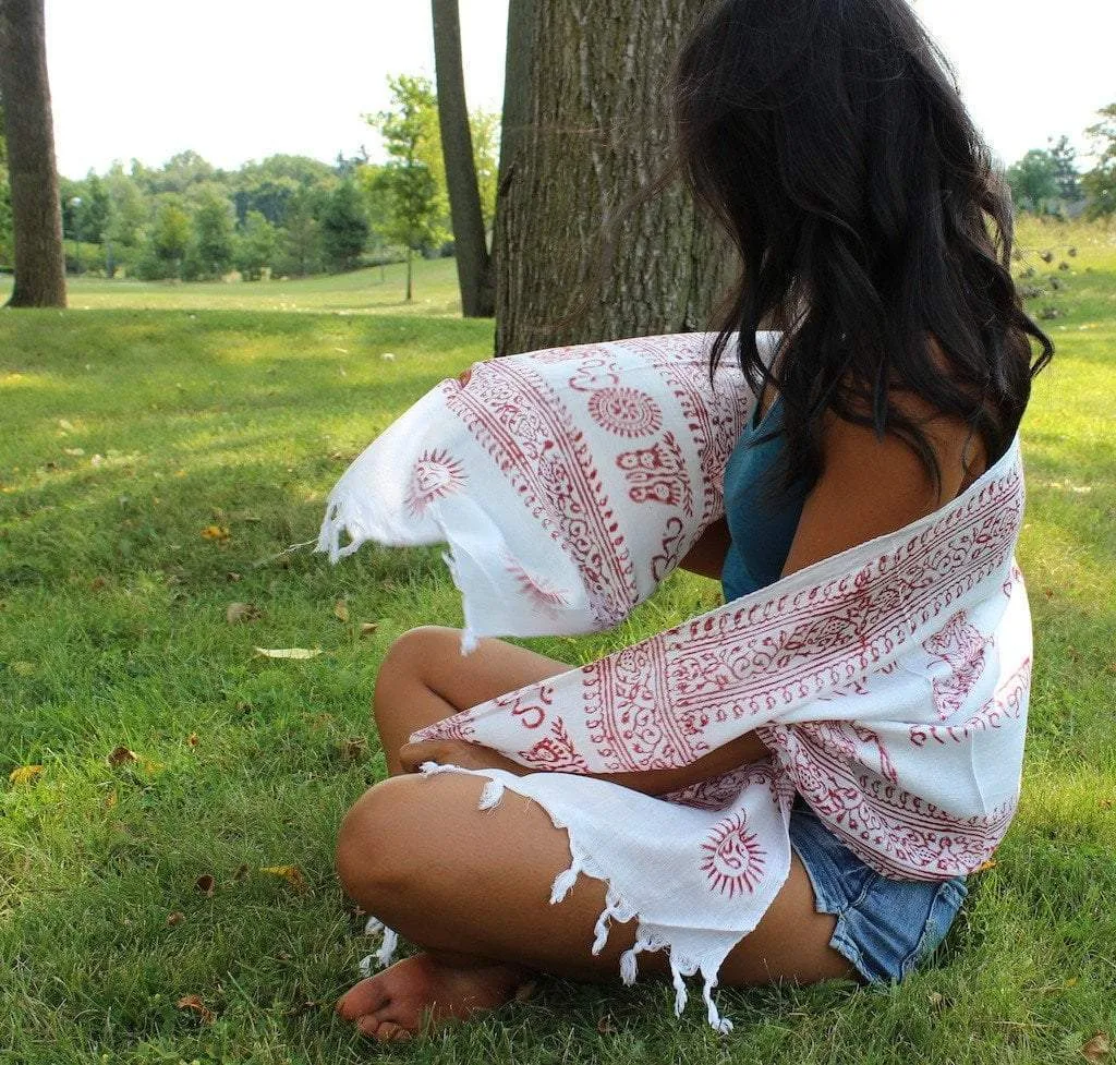 New White OM Prayer Scarves