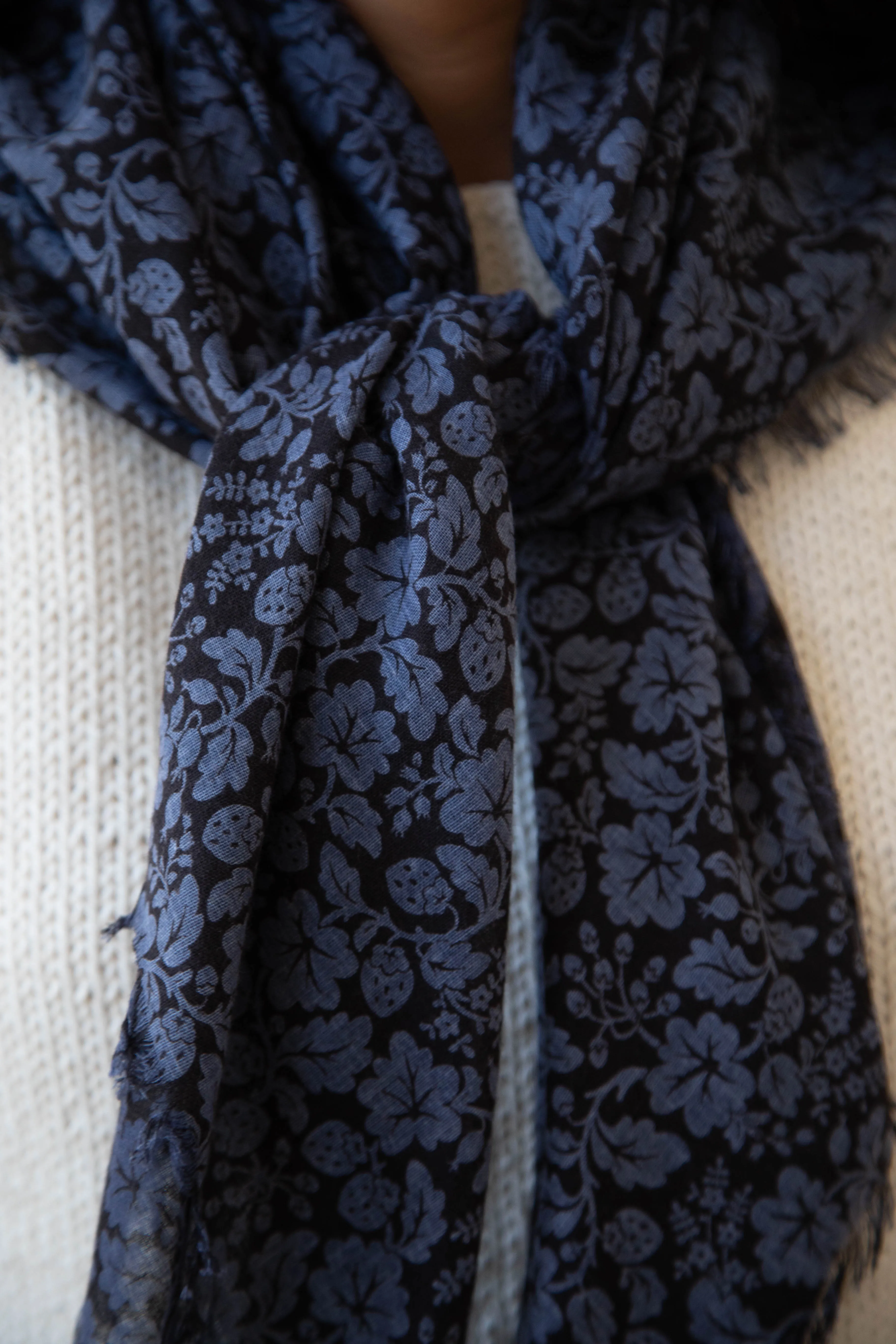 Old Man's Tailor | Wild Berry Print Scarf in Navy