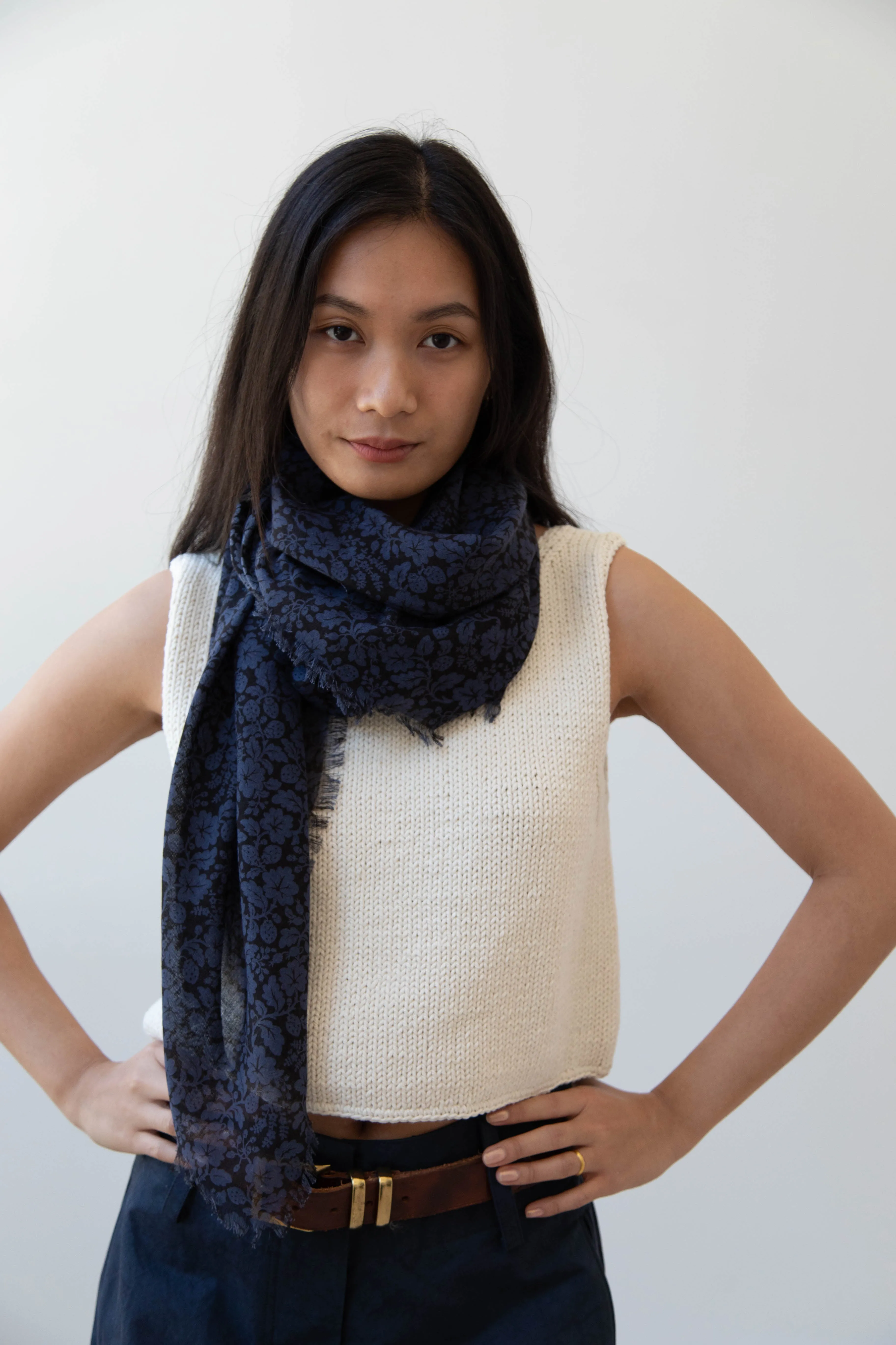 Old Man's Tailor | Wild Berry Print Scarf in Navy