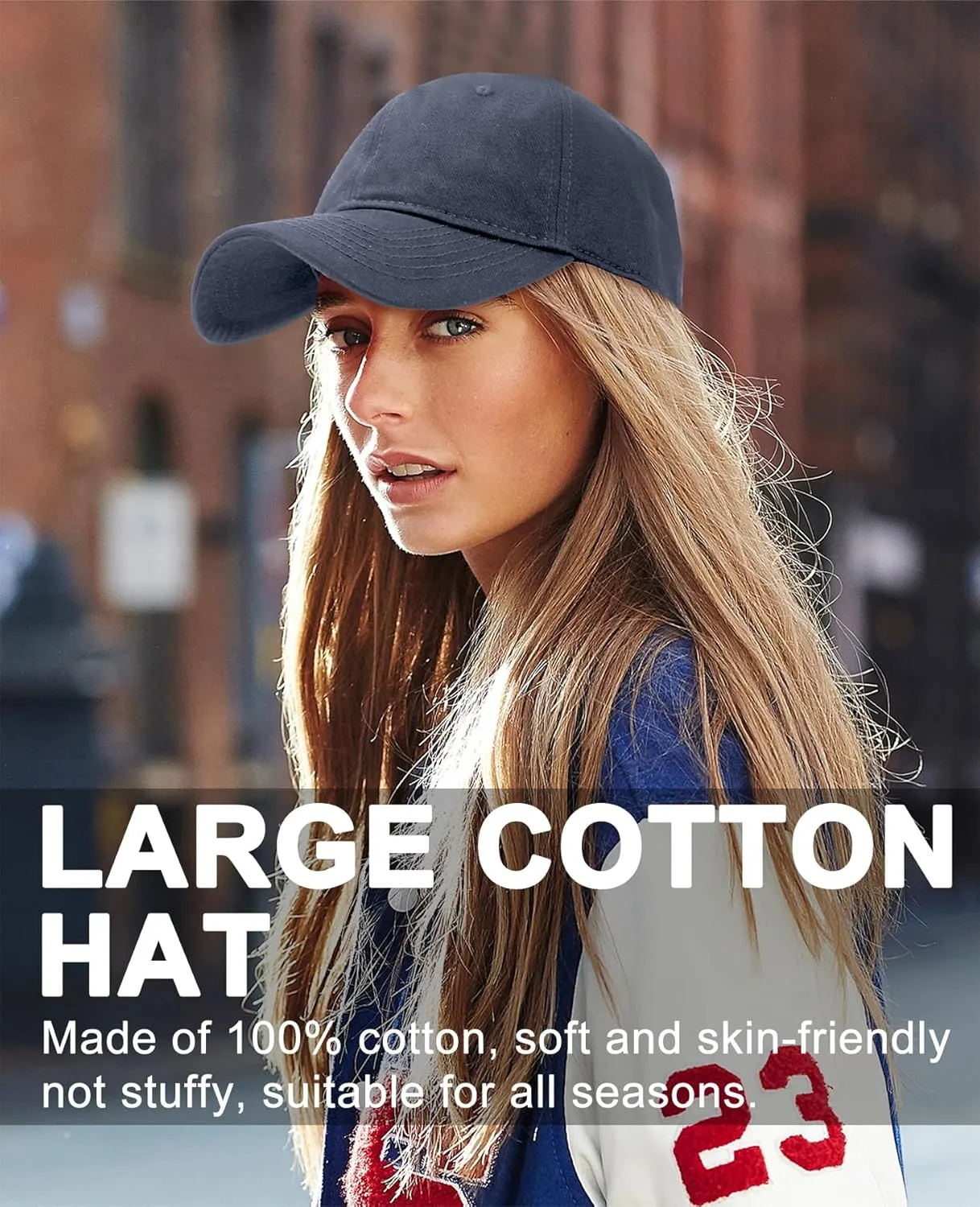 Oversize XXL Baseball Cap for Big Heads 23.6"-25.6", Extra Large Cotton Baseball Hat, Plus Size Unstructured Dad Hats