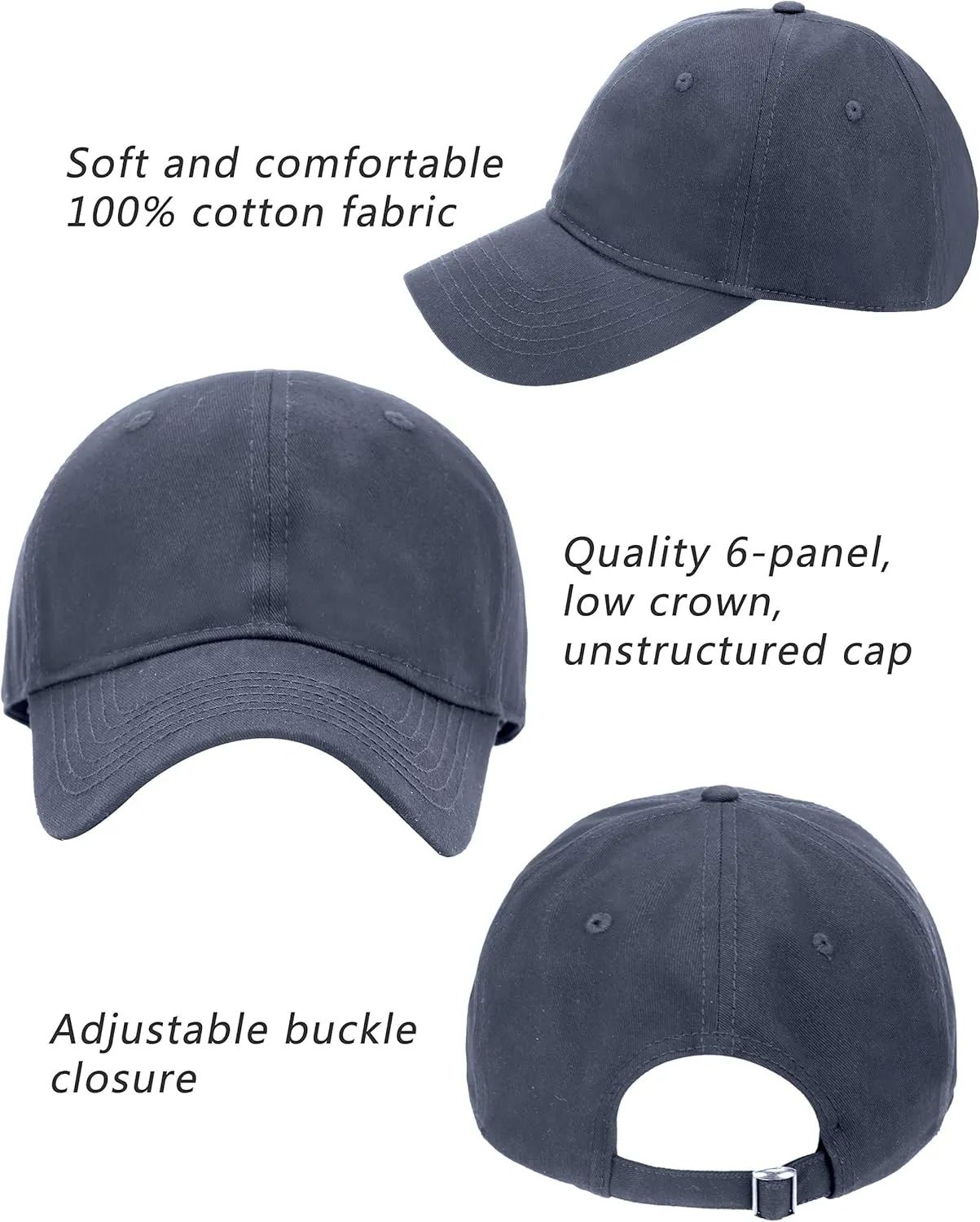 Oversize XXL Baseball Cap for Big Heads 23.6"-25.6", Extra Large Cotton Baseball Hat, Plus Size Unstructured Dad Hats